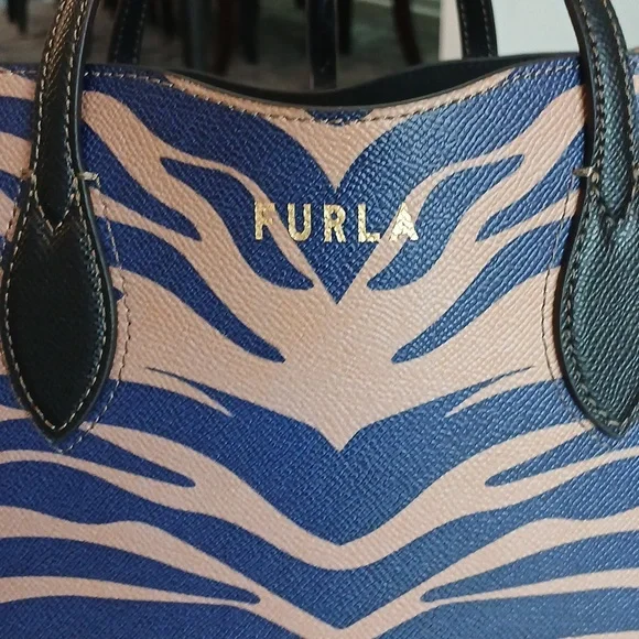 Furla NWOT Blue and Tan Zebra-Print Tote - Picture 2 of 9